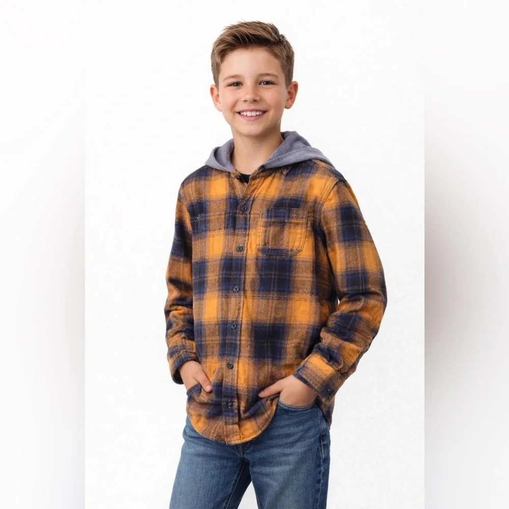 Old Navy Plaid Hooded Button Down Flannel Shirt Size Large